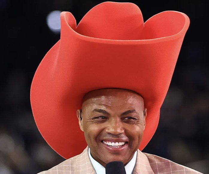 Charles Barkley in a giant red cowboy hat